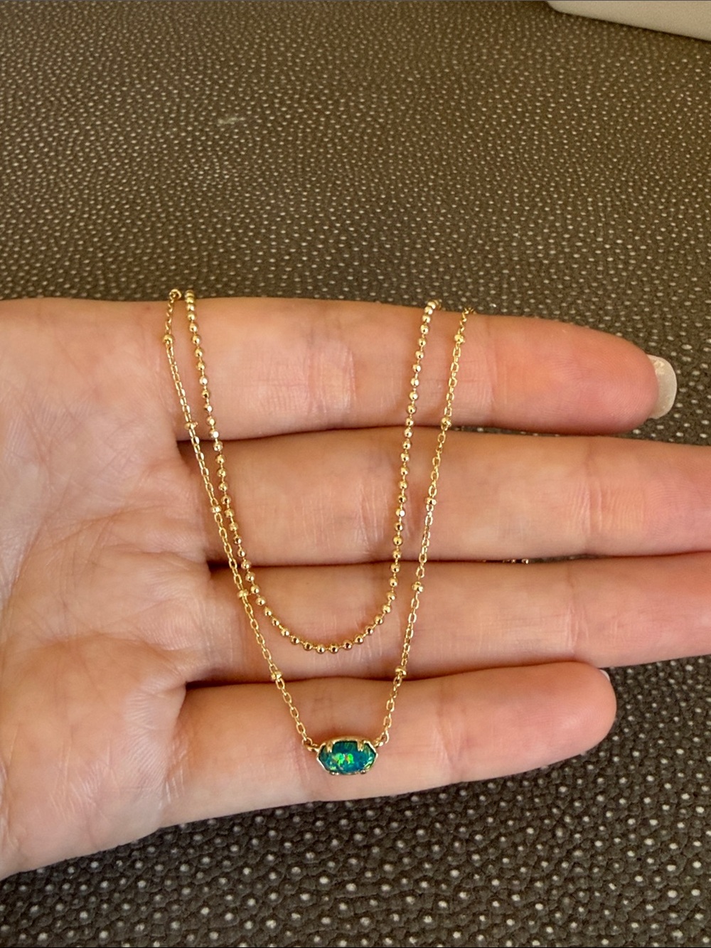 Kendra Scott Gold Layered Necklace with Blue Opal Pendant